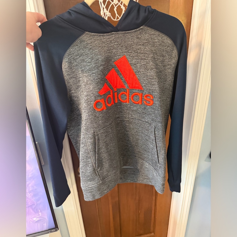 adidas Navy & Gray Hoodie with Orange Trim